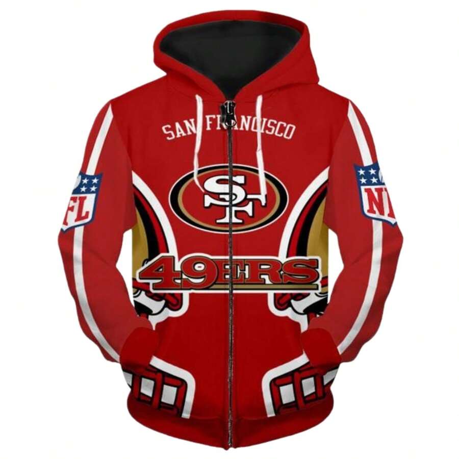 3D San Francisco 49ers Team Zip-Up Hoodie, The Perfect Gear For Match Day Fans. - Multicolor - View 1
