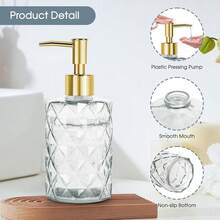 Topsky Glass Soap Dispenser With Plastic Pump,330ml Liquid Hand Soap Dispenser, Rustproof Pump For Kitchen & Bathroom,Great For Lotions,Essential Oil,Liquid Soaps Clear - Bening seperti berlian - View 4