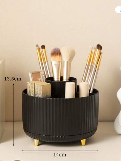 1pc Desktop Rotating Makeup Organizer Box, Stationery Storage Box, Pen Holder, Makeup Display Rack, Multi-Function Makeup Brush Holder, Skincare Storage Box, Plastic Makeup Brush Holder