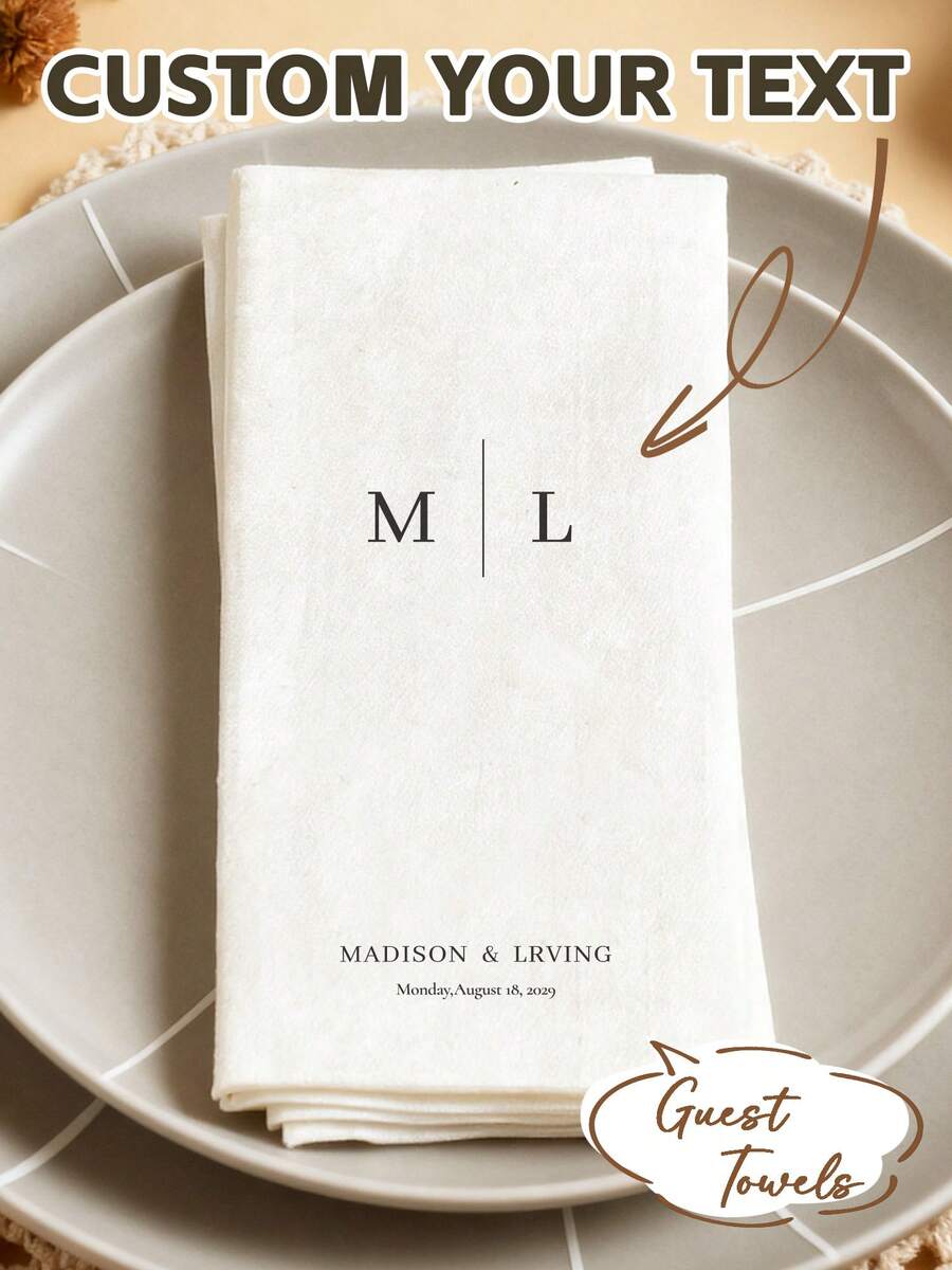 15-100pcs Personalized Guest Towels Linen Texture Party Napkins Wedding Anniversary Bridal Shower Cocktail - Rectangle - View 1