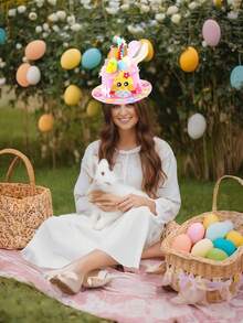 一套复活节兔子彩蛋帽DIY手工套装，包含复活节装饰、春季派对用品、礼物、课堂或家庭手工活动、主题派对、家庭聚会所需的各种手工材料。 - 彩色 - 查看 10