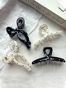 3/1pc Elegant Simple Retro Large Black And White Polka Dot Hair Claw Clip, Suitable For Parties, Tea Parties, And Beach Fashion For Women, Hair Accessories, Dress-Up Hair Clip Hair Bow - Multicolor - View 1