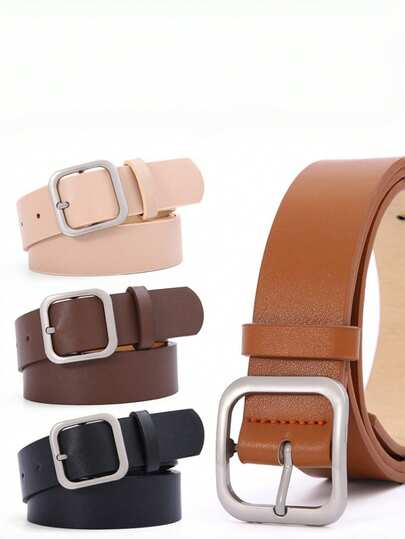 This Is A Vintage, Minimalist And Versatile Square Buckle PU Leather Denim Belt