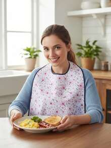 1pc Adult Bib For Women, Meal Protection Cover, Washable And Wipe Clean, Snap Button Style Adult Feeding Apron, Clothing Protection Cover - Multicolor - View 8