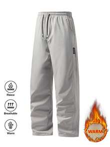 بنطلون رجالي سميك دافئ مصنوع من خليط الصوف، بنطلون مستقيم عادي مع جيوب وسحاب، مريح وسهل التنسيق، للشتاء