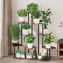6 Tier Wood Tall Plant Stand Metal Rack Indoor, Multiple Flower Pot Holder Shelves Corner Rack, Planter Shelf Display Rack Storage Organizer Patio Living Room Balcony GardenWhite Oak - 9 Tingkat, Hitam - View 3