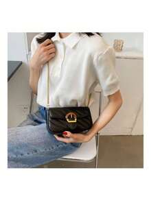 Bolso De Mujer Elegante Y Versátil, Bolso Bandolera Con Cadena #08033 - Negro - Ver 6