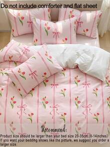 2pcs/3pcs Pink Floral Bow Satin Digital Print Duvet Cover Set (1 Duvet Cover + 2 Pillow Shams, Comforter Not Included), Polyester Fiber For Daily Use, Soft & Skin-Friendly, Suitable For Bedroom, Master Bedroom, Guest Room, All Seasons - Multicolor - View 7