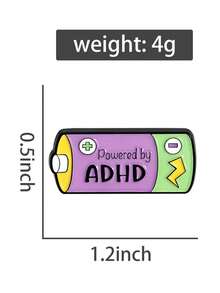 1pc ADHD Awareness Enamel Brooch Battery Brooch Pine Lapel Pin Badge Backpack Clothing Accessories Fashion Jewelry Friend Gift - Multicolor - View 2
