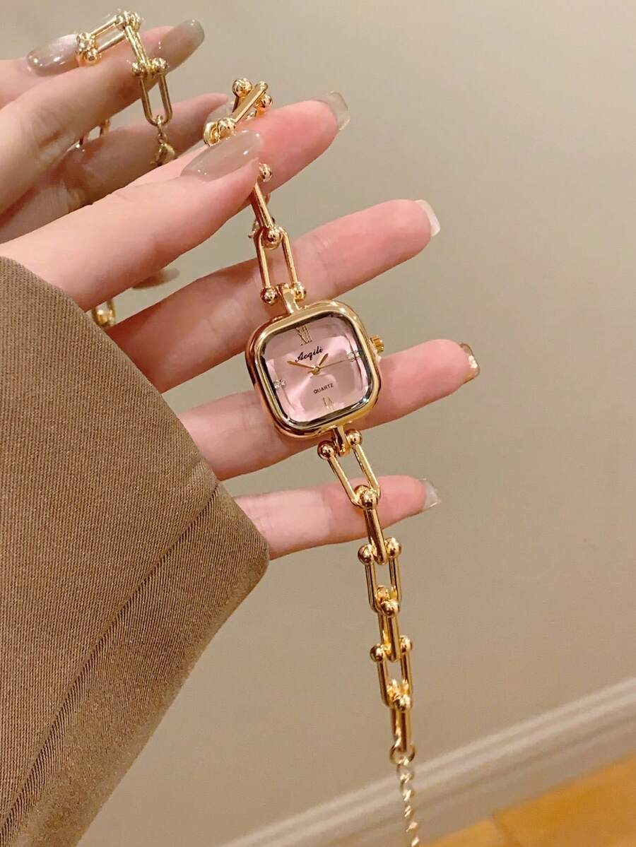 1件女士石英表，配金/银链手链，优雅时尚，适合日常佩戴、生日/毕业礼物、休闲聚会。 - 金色 - 查看 1