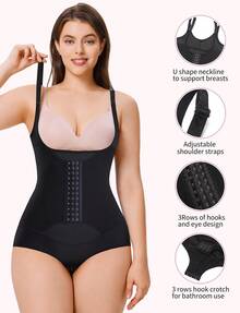 Nebility Women Waist Trainer Bodysuit Tummy Control Corset Full Body Shaper Cincher Tank Top With Adjustable Straps - 黑色 - 查看 4