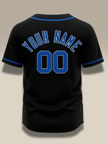 Customizable Men's Baseball Sports Plus Size Shirt, Personalized Name & Number, Personalized Team Name, Free Design, Outdoor Sports Black - Black - View 4