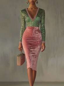 Vestido de Terciopelo Ajustado | con Inserciones | Talle Alto y Corte Tubo | Vestido de Noche para Otoño | Nuevo - Color de la imagen - Ver 6
