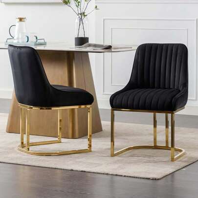 chairus 2PCS Wahson Dining Chairs Velvet Dining Chairs Kitchen Chair With Gold Leg, Modern Dining Chair With Thick Cushion