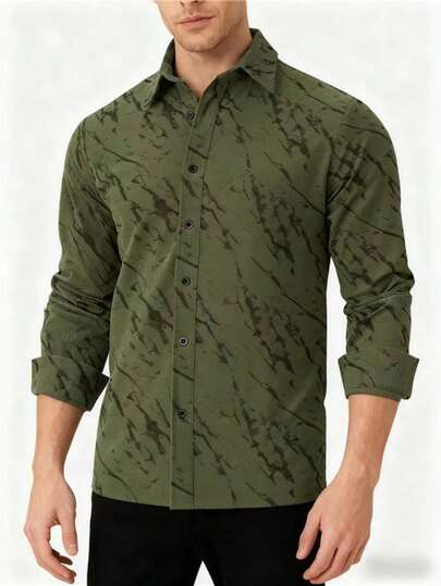 Hombre Camisa Cardigan Casual | Novedad 2026, Estilo Americano de Gramaje Alto, Con Textura, Otoño-Invierno, Estampada Abierta