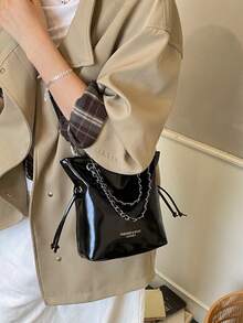 Bolso bandolera mini cubo de unicolor con correa de cadena, de tamaño pequeño y de moda - Negro - Ver 5