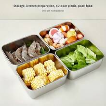3pcs Large Stainless Steel Square Food Storage Containers With Lids - Leak-Proof, Stackable, Space-Saving, Easy To Clean, Reusable - Ideal For Camping, Outdoor Activities And Home Use - Great For Storing Meat, Fruits And Vegetables - Kitchen Accessories, Suitable As Gifts For New Year, Valentine's Day, Easter, Mother's Day, Father's Day And Other Holidays - Multicolor - View 11