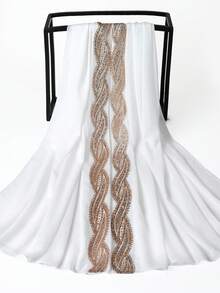 1 Peça Lenço Elegante e Luxuoso, Lenço Muçulmano Chiffon com Renda de Lantejoulas Pesada para Mulheres, Vestido Abaya, Casamento e Acessórios Nupciais - Branco - Visão 3