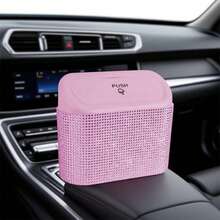 Sparkling Rhinestone Pink Car Trash Can, Creative Fashion Flip-Top Design, Mini Car Garbage Bin, Leak-Proof Car Trash Can, Multi-Purpose Storage & Organization Box, Suitable For Car, Home, Office (Pink)