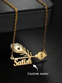 1PC Custom Personalized Peacock Feather Name Necklace, Stainless Steel Necklace, Stainless Steel Women's Jewelry For Daily Wear, Name Custom Necklace, Name Customization, Valentine's Day, Mother's Day, Eid Al-Fitr, Anniversary Gifts, Personalized Gifts - Multicolor - View 2