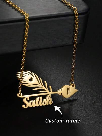 1 st personligt påfågelfjäder halsband, rostfritt stål halsband, rostfritt stål smycken för vardagsbruk, namnhalsband, namnanpassning, alla hjärtans dag, mors dag, eid al-fitr, årsdagspresenter, personliga presenter