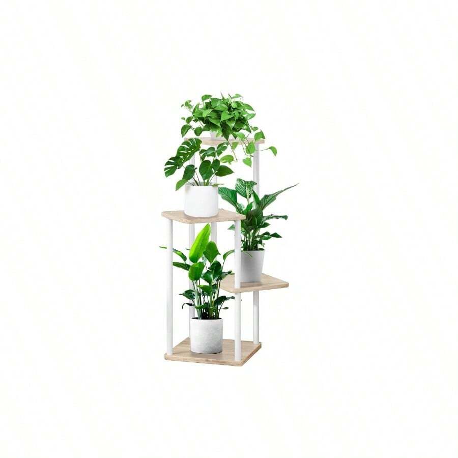 6 Tier Wood Tall Plant Stand Metal Rack Indoor, Multiple Flower Pot Holder Shelves Corner Rack, Planter Shelf Display Rack Storage Organizer Patio Living Room Balcony GardenWhite Oak - 4 Tier, White Oak - View 1