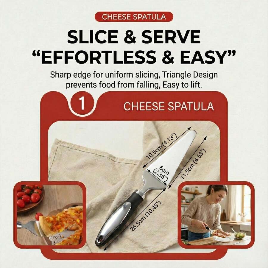 Stainless Steel Pizza Server , Multifunctional Pie Cake Slicer Cutter, Triangular Cheese Spatula Shovel, Heavy Duty Pastry Transfer Tool For Kitchen Baking, Dessert, Tart, Waffle, Durable Household Kitchen Gadget - Cheese Spatula (1 Piece) - View 1