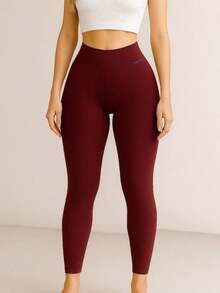 High-Waisted Leggings - Summer 2026 Fashion - Burgundy - View 3