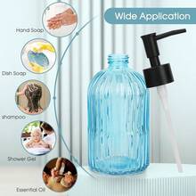 Topsky Stripe Glass Soap Dispenser With Black Plastic Pump, 400ml Liquid Hand Soap Dispenser, Rustproof Pump For Kitchen & Bathroom, Great For Lotions, Essential Oil, Liquid Soaps- (Light Blue) - LightBlue - 查看 8