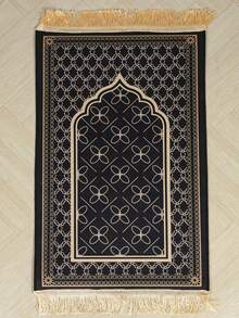 1件穆斯林祈祷垫，50*80厘米涤纶水晶绒黑色金色流苏祈祷垫，伊斯兰土耳其祈祷垫，防滑折叠家庭祈祷垫，朝觐用品，斋月派对用品，开斋节派对用品，适合室内外使用，宰牲节，斋月，朝觐，伊斯兰新年礼物，斋月礼物，开斋节礼物，派对礼品 - 黑金Eid - 查看 2