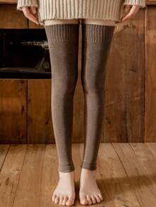 1 Pair/2 Pairs Women Autumn/Winter Thermal Lined Thicken Warm, Versatile Casual, Solid Color Soft Comfortable Over-The-Knee Leg Warmers, Sports Tight Leg Warmers - Multicolor - View 2