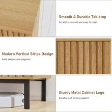 Buffet lateral de 47.2 pulgadas con almacenamiento, gabinete de madera grande con puertas estriadas y estantes ajustables, bar americano moderno independiente para cocina, comedor y sala de estar - 4 puertas - Ver 7