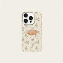 1pc TPU Material Floral Cute Rabbit Healing Pattern Phone Case Compatible With IPhone 17 Pro Max/17/16 Pro Max/15/13/12/11, S20 FE/A15/S24/A55, Redmi Note 11/12/13 Pro, Full Coverage Anti-Drop Soft Protective Cover - White - View 5