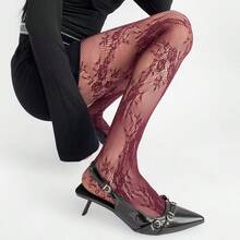 Early Spring New French Lace Pantyhose Melad Color Fishnet Stockings Sexy Stockings 6235 - 6235 Burgundy - Xem 4