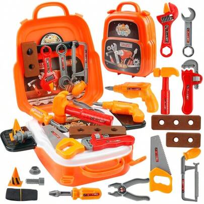 ToolKitToyforKids 22PCS Tool Set Construction Toy With Portable Backpack & Electronic Drill Pretend Play For Toddlers Aged 3-7 Birthday Gift For Boys Girls 4-6 Years Old Realistic PlaySet