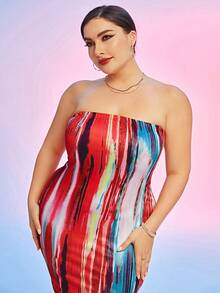 Đầm dạ hội cỡ lớn thanh lịch, không dây vai, hở lưng, cạp cao, in họa tiết, ôm sát và gợi cảm, dài đến đầu gối, thích hợp cho tiệc prom, sinh nhật, hẹn hò buổi tối, tiệc cưới, tiệc cocktail, lễ hội gia đình, lễ hội. - Nhiều màu - Xem 6