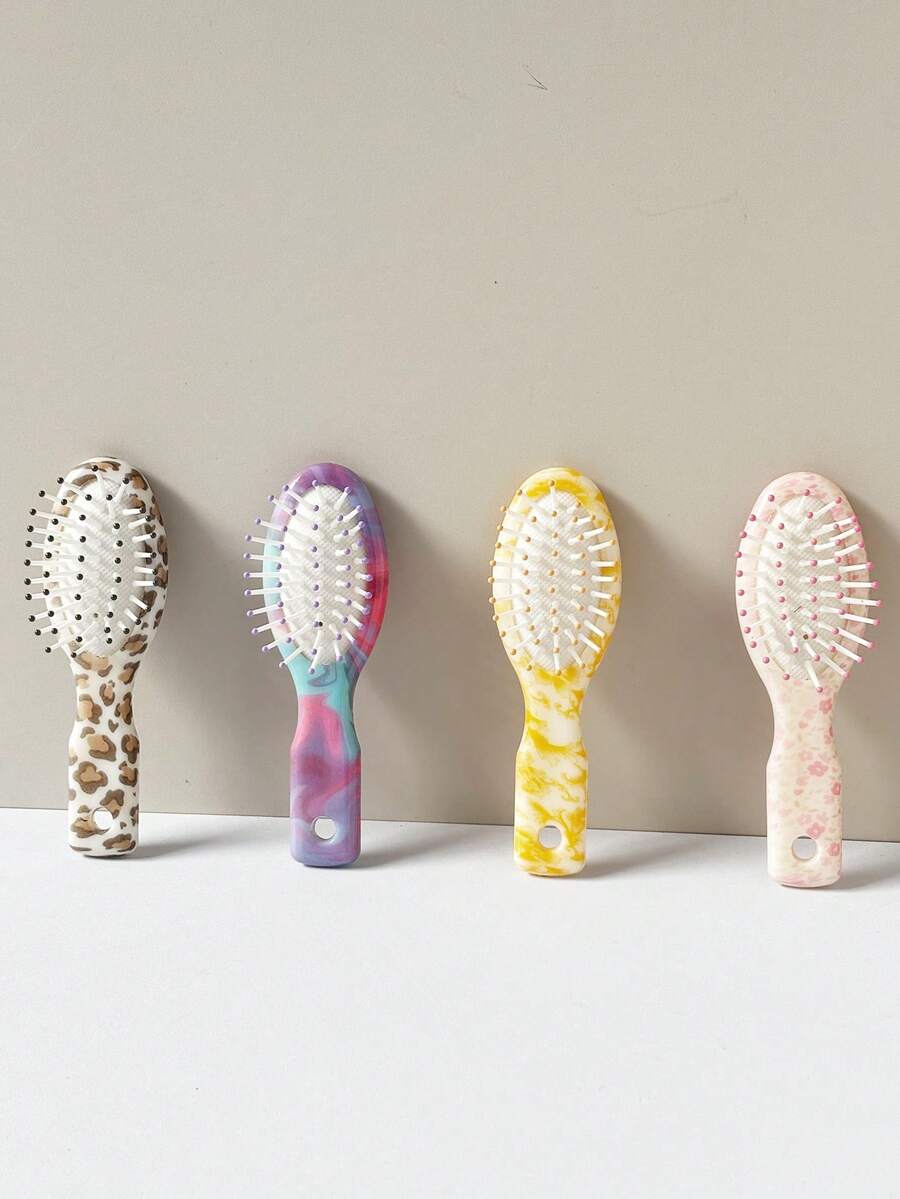 1支创意水转印彩色刷槽设计迷你便携空心梳，塑料材质，干湿两用，适合日常户外旅行，宿舍必备，返校季化妆工具，学生床底化妆品收纳，宿舍梳妆台，梳子，发刷，美发配件，夏季美妆旅行必备