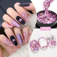 MEET ACROSS 6pcs/Set 8ml Colorful Glitter Gel Nail Polish, Holographic Laser Shiny Semi-Permanent Removable UV Gel Nail Polish, DIY Home & Salon Manicure Supplies - Multicolor - View 7