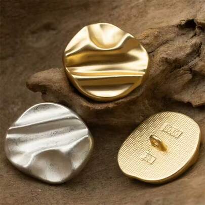 5 قطع أزرار معدنية ذهبية هندسية غير متماثلة بقياس 1.8 سم/2.3 سم، أزرار معدنية فضية مطفية منحنية للسترات والجينز والمعاطف