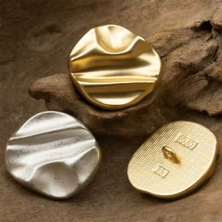 5pcs 1.8cm/2.3cm Asymmetrical Geometric Gold Metal Buttons, Matte Silver Curved Buttons For Blazer, Denim, Overcoat - Multicolor - View 1
