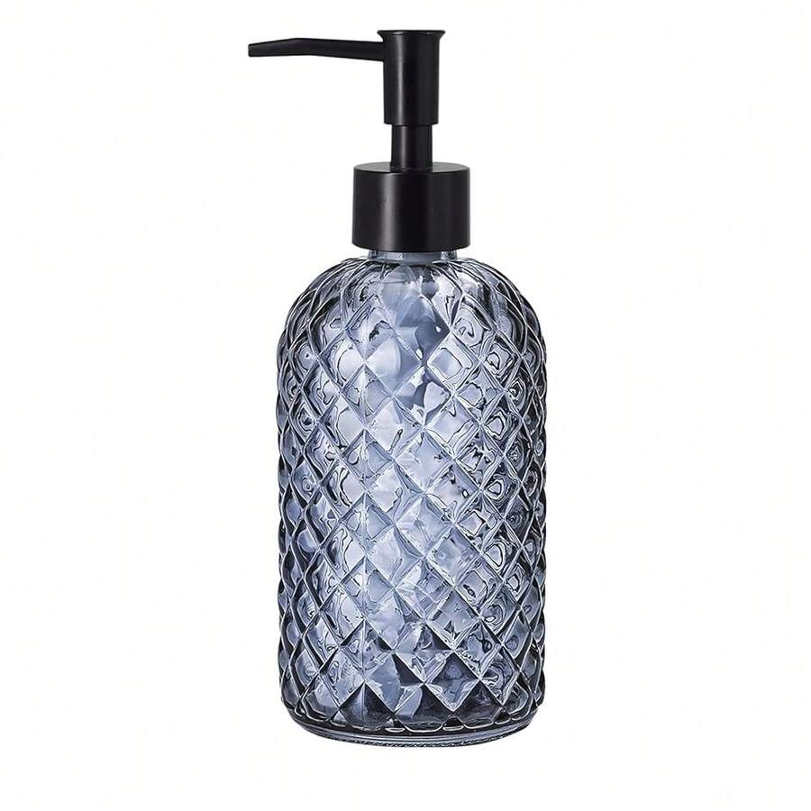 Topsky Gem Glass Soap Dispenser With Black Plastic Pump, 13oz Liquid Hand Soap Dispenser, Rustproof Pump For Kitchen & Bathroom, Great For Lotions, Essential Oil, Liquid Soaps-Grayish Blue - 寶石灰藍色 - 查看 1