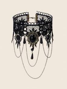 Women's Black Choker Necklace Set, Including Velvet Choker, Lace Choker, Daisy Choker, Gothic Choker, Punk Lace Choker, And Classic Choker - Black - View 11