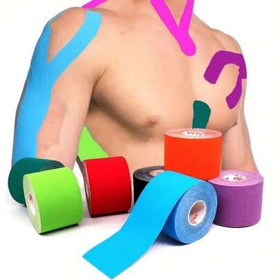 5 piezas, 200 pulgadas/5m Cinta deportiva, impermeable, soporte muscular, alivio del dolor para músculos, rodilla, hombro, tobillo, cuello, soporte articular, cinta kinesiológica impermeable para soporte de rodilla deportiva