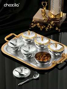 choxila 1个铁艺金/银浮雕碗，装饰碗，中东碗，椰枣碗，酸奶碗，坚果碗，零食碗，盘子，适合家庭/餐厅使用 - 碗 - 查看 7