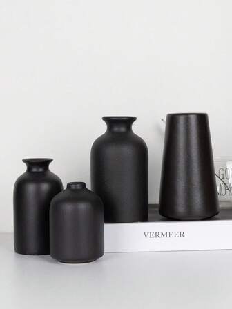 1 pieza Jarrón de flores de cerámica negra, maceta para plantas y flores, decoración de escritorio para el hogar y la sala de estar