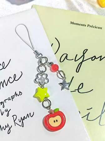 1ชิ้น พวงกุญแจโทรศัพท์มือถือรูปแอปเปิ้ลนำโชค, จี้ห้อยน่ารักสำหรับกระเป๋า/เคสโทรศัพท์/แฟลชไดรฟ์