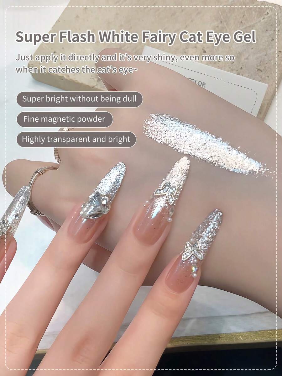 LYTTOA 10ml White Elf Cat Magnetic Gel Soak Off UV LED Brilliant Platinum Sparkles Cat Eye Gel Nail Salon DIY Nail Products Nails