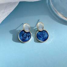 NEW 2pcs Set, Blue Ombre Geometric Earrings, High-Quality Jewelry, Upgraded Fashion Earrings, Premium Decorative Earrings, Suitable For Daily Wear, , Christmas, New Year, And Valentine's Day, Wedding Season Accessories, Perfect Gift For - HHH0248 - 查看 4