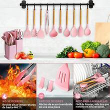 TendenciaJuego De Utensilios Cocina De Silicona & Cuchillos 19 PiezasCalidad premium - Coral claro - Ver 8