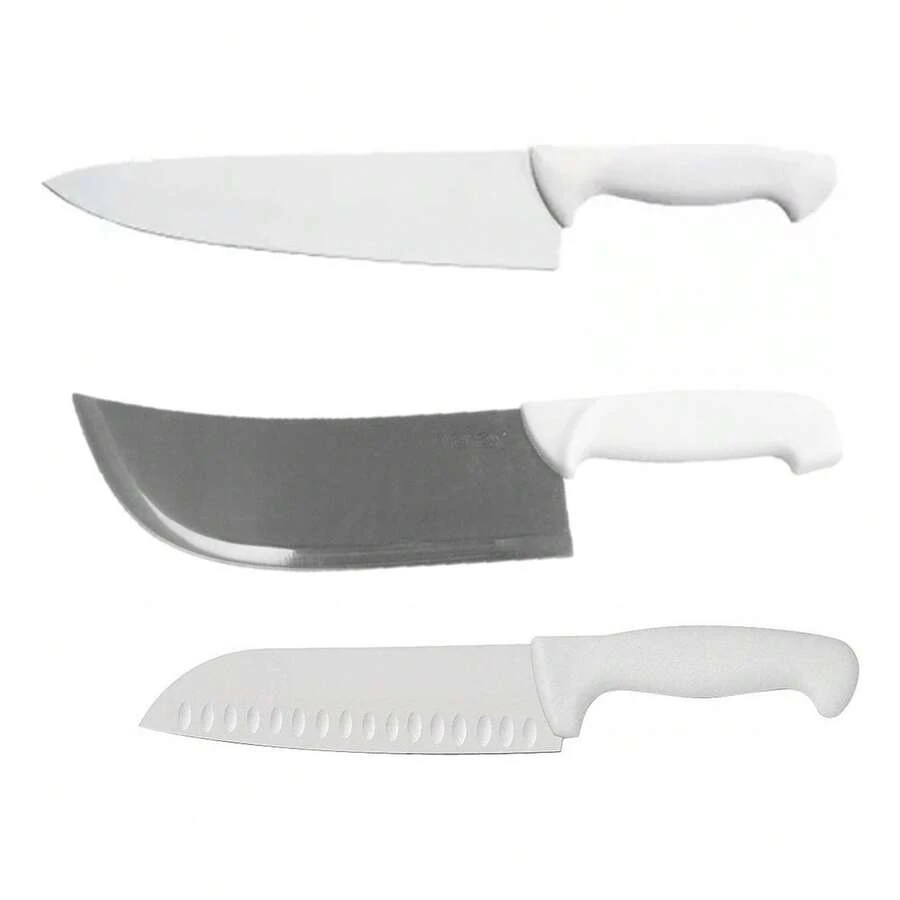 TendenciaKit Cuchillo Santoku, Hacha Taquera Y Chef Acero Inoxidable BlancoCalidad premium - Blanco - Ver 1